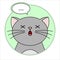 Cute Surprised Cat, Round Icon, Emoji. A Gray Cat With A Whiskers Died Of Surprise. Vector Image Isolated