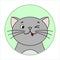 Cute Surprised Cat, Round Icon, Emoji. Gray Cat With A Whiskers, Smiles, shows tongue, teases. Vector Image Isolated On A White