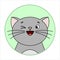 Cute Surprised Cat, Round Icon, Emoji. Gray Cat With A Whiskers, Smiles, Winks With One Eye. Vector Image Isolated On A White