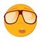 Cute surprised emoticon in a sunglasses on white background.