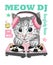 Cute sweet cat DJ play music. Kitten head with earphones, console, slogan