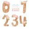 Cute sweet floral wooden numbers 0,1,2,3,4,5 watercolor painting illustration vector