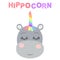 Cute sweet little hippo with a unicorn horn. Scandinavian style flat design. Concept for children print