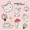 Cute And Sweet Meow Cat Cartoon Sticker Art - Vector