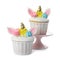 Cute sweet unicorn cupcakes on white background