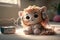 a cute and sweet white fairy baby tiger, sweet smile, small Peach bloson around, wearing a big headphone, smile, enjoying music