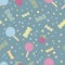 Cute sweets, candies, lollipops, vector seamless pattern on a blue background with colored sweets