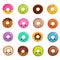 Cute sweets donuts in japanese kawaii style vector set