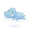Cute swimming baby hippo vector card. Kids vector illustration