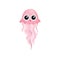 Cute swimming jellyfish. Pink sea animal with long tentacles. Marine creature. Flat vector for postcard or children book