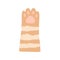 Cute tabby cat's paw with soft gentle pads. Feline animal's hand raised up, gesturing hi. Adorable lovely foot of kitty