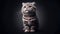 Cute Tabby Kitten on Black Background - AI Generated Illustration