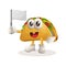 Cute taco waving white empty flag