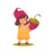 Cute tale funny cartoon girl gnome with strawberry in hands a vector illustration