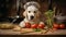 Cute and talented canine chef cooking delicious and nutritious meals for animals in the kitchen