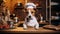 Cute and talented dog chef cooking delicious and nutritious meals in the kitchen for animals