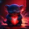 Cute Tasmanian Devil hugging heart Cute little mouse holding a red heart on a red background. Generative AI