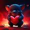 Cute Tasmanian Devil hugging heart Illustration of a cute little devil holding a red heart in his hands generative AI