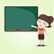 Cute teacher and plain blackboard