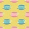 Cute Teacup Vector Repeat Pattern In Pink And Blue On A Yellow Background