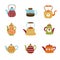 Cute teapots colorful flat icons vector set