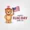 Cute teddy bear with american flag.Happy flag day. Patriotic national design. 14 June. Independence day. Hand with flag