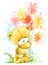 Cute teddy Bear. Background for greeting card. Watercolor bear illustration.