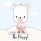 Cute teddy bear and ball on the beach animal cartoon illustration