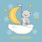 Cute Teddy Bear on the cloud ship with moon sail. Sweet dreams