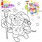 Cute teddy bear dancing, funny illustration, coloring book