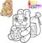 Cute teddy bear eats honey, coloring book, funny illustration