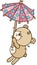 Cute teddy bear flying holding a funny small umbrella