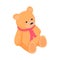 Cute teddy bear. Fun plush toy for children soft joy with red bandage on neck.