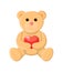 Cute teddy bear holding a heart, soft toy, vector