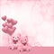 Cute teddy bear holding pink heart balloons - vector and illustration