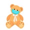 Cute teddy bear in a medical mask as a quarantine symbol from covid-19