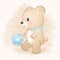 Cute teddy bear playing football hand drawn illustration