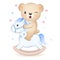 Cute Teddy Bear riding rocking horse illustration