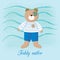 Cute Teddy bear - sailor boy, on the backdrop of the sea waves