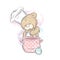 Cute teddy bear with a saucepan. Bear prepares dinner. Cook. Vector illustration.