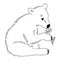 A cute teddy bear sniffs a flower. Vector hand-drawn line