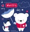 Cute Teddy bear with umbrella and puppy. Children`s printing for children, poster, children`s clothing, postcard. Vector illustrat