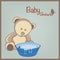 Cute teddy bear with water bucket for Baby Shower.