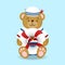 cute teddy bear wearing sailor uniform costume holding lifebuoy donut balloon