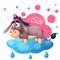 Cute teddy donkey - funny illustration. Cloud, weather.