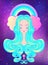 Cute teen girl with closed eyes and long hair. Mix of art nouveau and kawaii gothic style. Hipster, pastel goth, vibrant colors i
