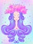 Cute teen girl with closed eyes and long hair. Mix of art nouveau and kawaii gothic style. Hipster, pastel goth, vibrant colors i