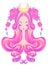 Cute teen girl with closed eyes and long hair. Mix of art nouveau and kawaii gothic style. Hipster, pastel goth, vibrant colors i