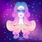 Cute teen girl with galaxy make up, dyed purple hair and stars,