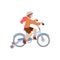 Cute teen or pre-teen girl ride a 4 wheel bike in a helmet, doing sport summer activities. Smiling happy girl on a